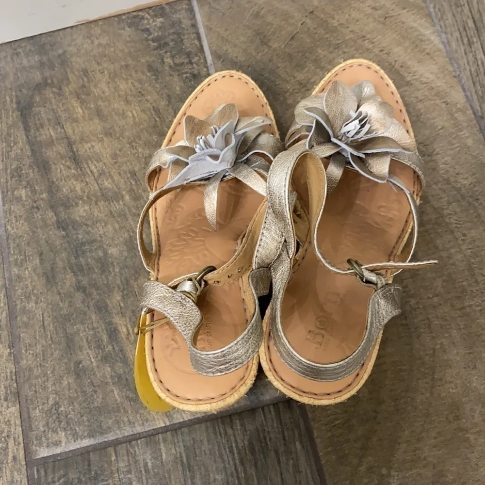 Born Metallic Gold Flower Wedge Sandals